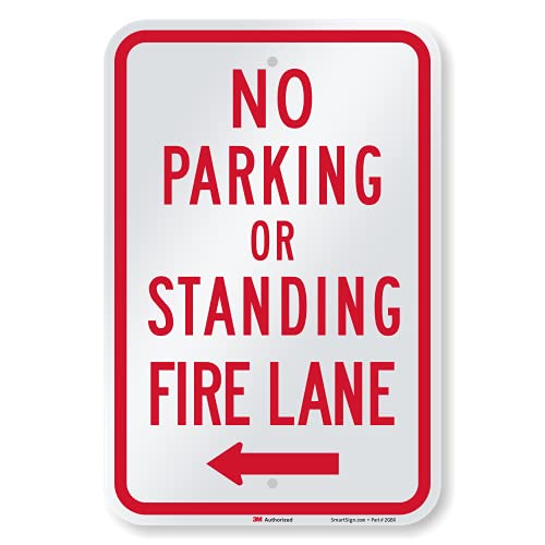 SmartSign "No Parking or Standing - Fire Lane" Sign with Left Arrow