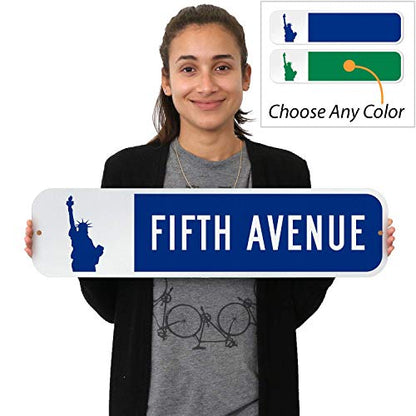 SmartSign Customize Your Own Blue Street Sign with Statue of Liberty Symbol
