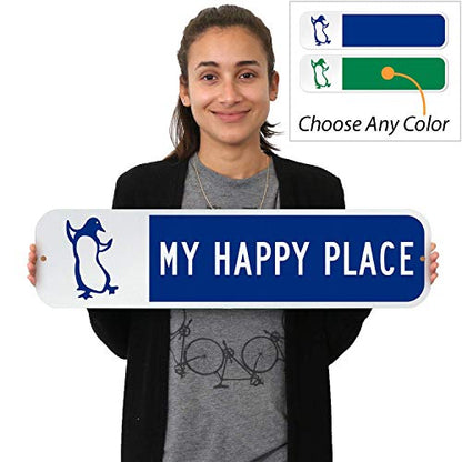 Customize Your Own Blue Street Sign with Penguin Symbol by SmartSign