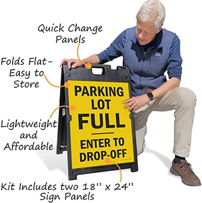SmartSign  “Parking Lot Full - Enter To Drop-Off” Two-Sided BabyBoss A-Frame Sign Kit