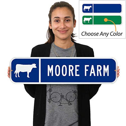 SmartSign Customize Your Own Blue Street Sign with pig and  Cow Symbol