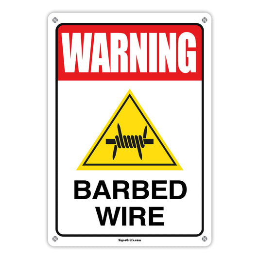 Safety Warning Sign: Barbed Wire with Graphic