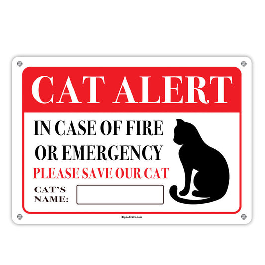 Cat Alert In Case Of Fire Or Emergency
 Please Save Our Cat Sign