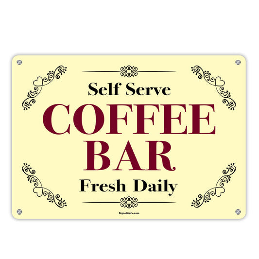 Self Serve Coffee Bar Sign Rustic Plank Pattern.