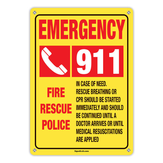 Emergency 911 Fire Rescue Police Sign