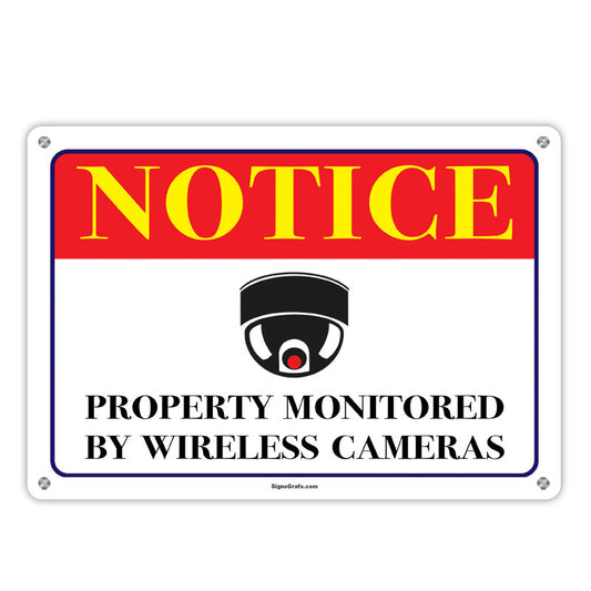 Notice Property Monitored By Wireless Cameras Sign