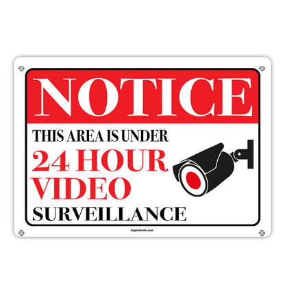 Notice This Area  Under 24 Hour  Video Surveillance Sign