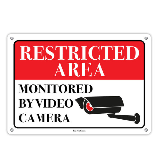 Restricted Area Monitored By Video Camera Sign