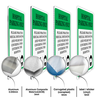 Hospital Parking Only 
Please Practice Social Distancing And Wear Face Covering Upon Entering The Hospital Sign