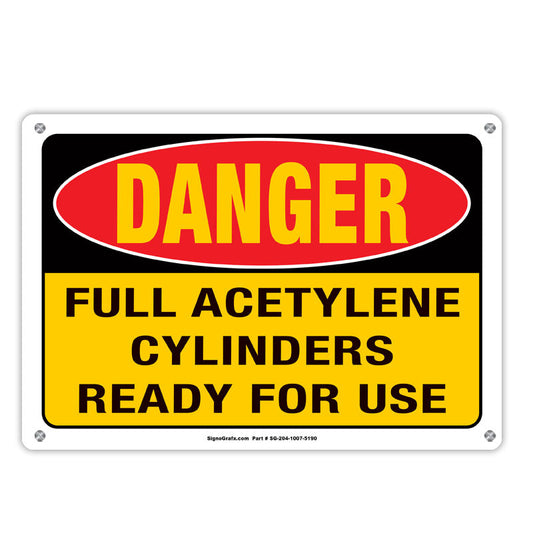 Danger Fullacetylene Cylinders Ready For Use Sign