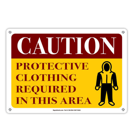 Caution Protective Clothing Required In This
 Area Sign
