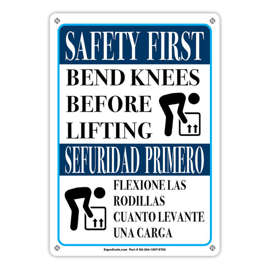 Safety First Bend Knees Before Lifting Sign