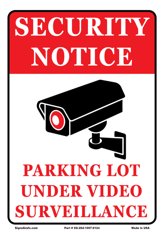 Security notice: Parking lot under video surveillance sign.