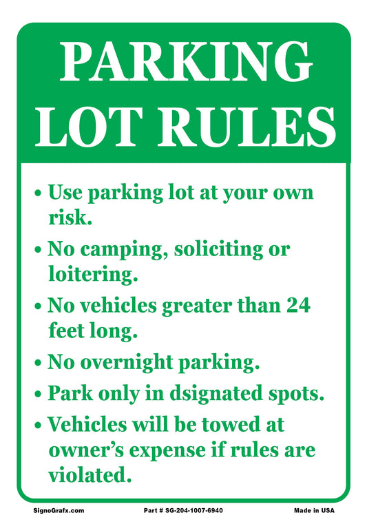 Parking Lot Rules Sign