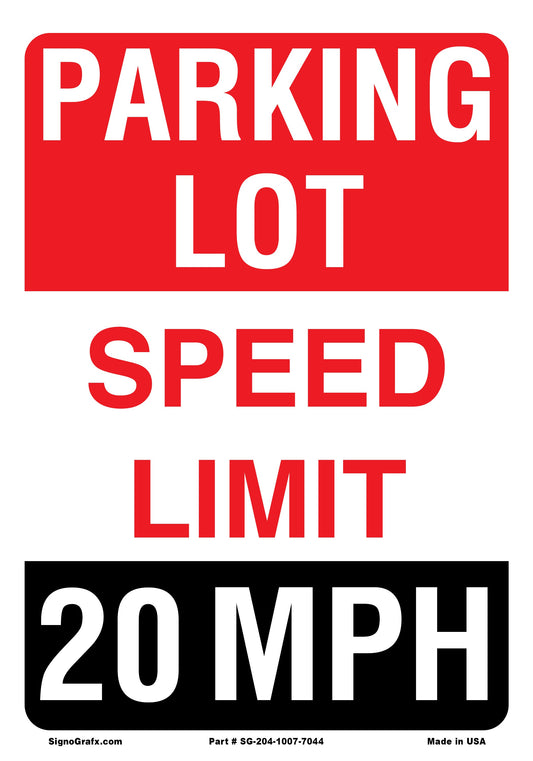 Parking Lot Speed Limit 20 Mph Sign