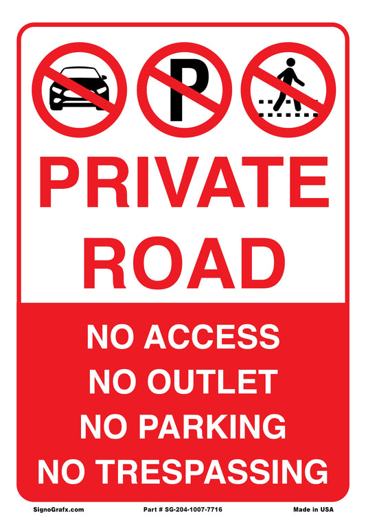 Private Road No Access No Outlet No Parking Sign