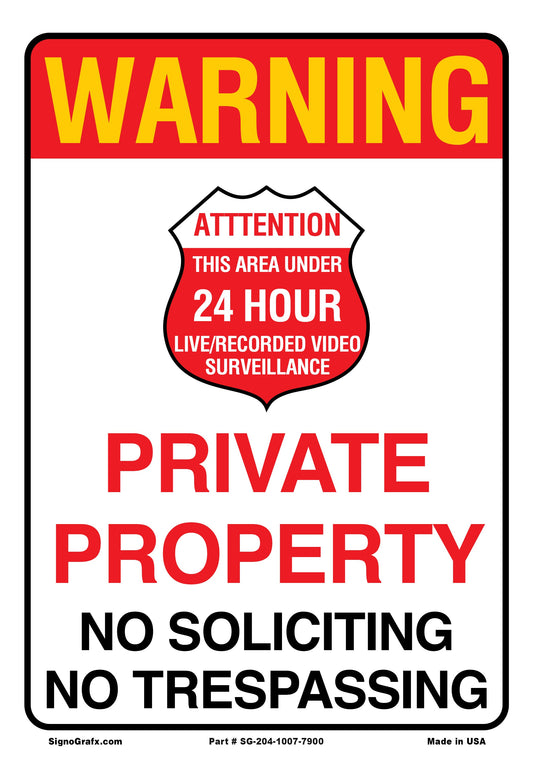 Warning Private Property No Soliciting No Trespassing  Sign