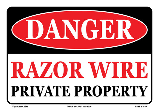 Danger Razor Wire  Private Property Sign