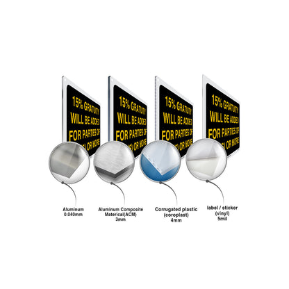 15% Gratuity Will Be Added For Parties Of Six (6)Or More Sign