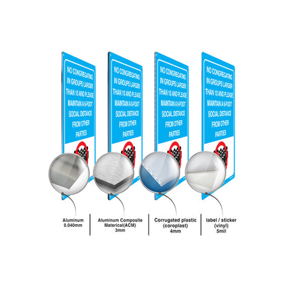 No Congregating In Groups Larger Than 10 And Please Maintain A 6-Foot Social Distance From Other Parties Sign