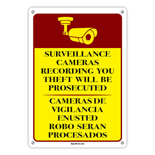 Surveillance Cameras Recording You Theft Will Be  Prosecuted Sign