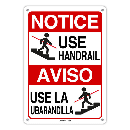 Bilingual OSHA Notice / Aviso Sign: Use Handrail / Use La Barandilla