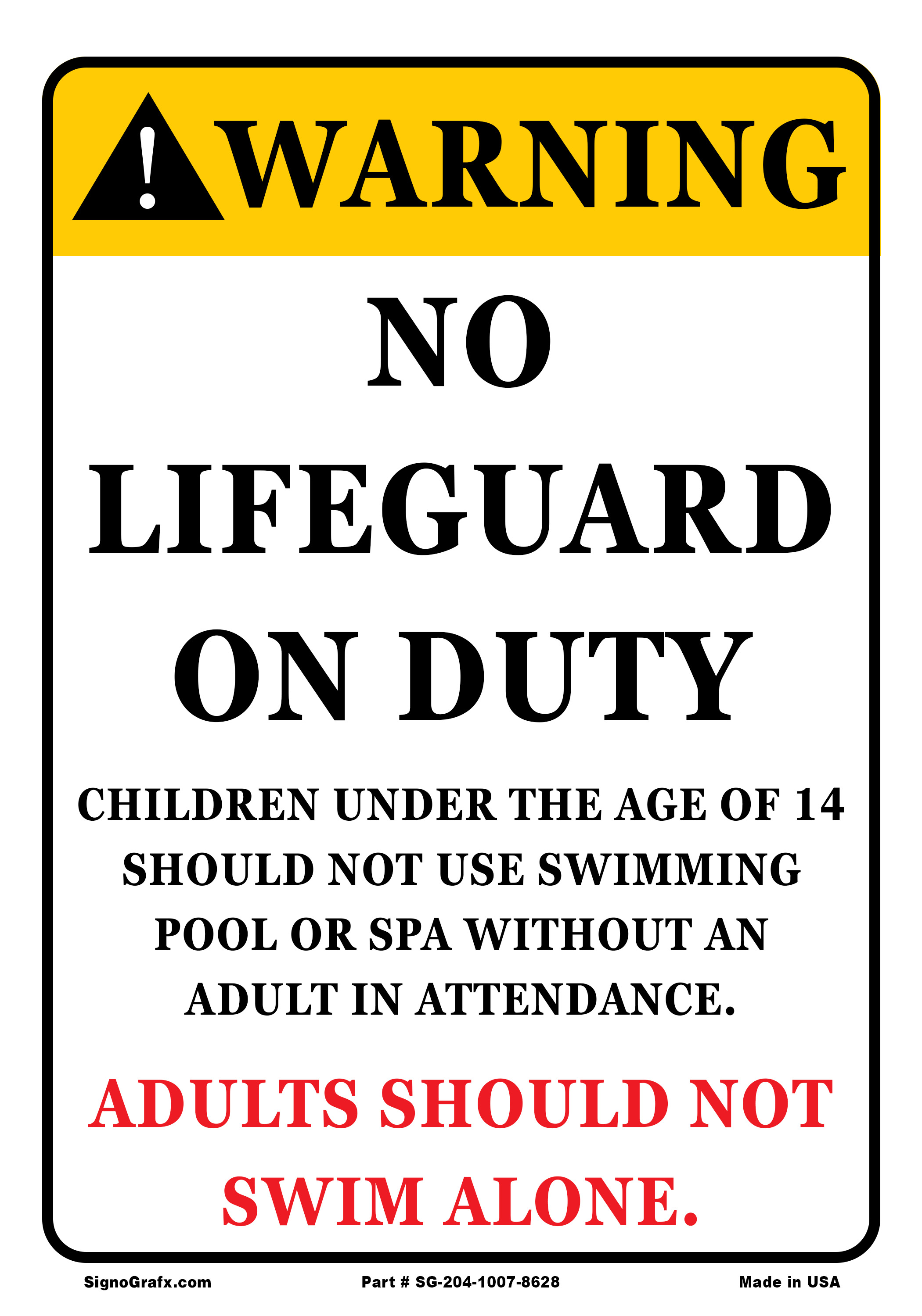 Warning No Lifeguard On Duty Sign
