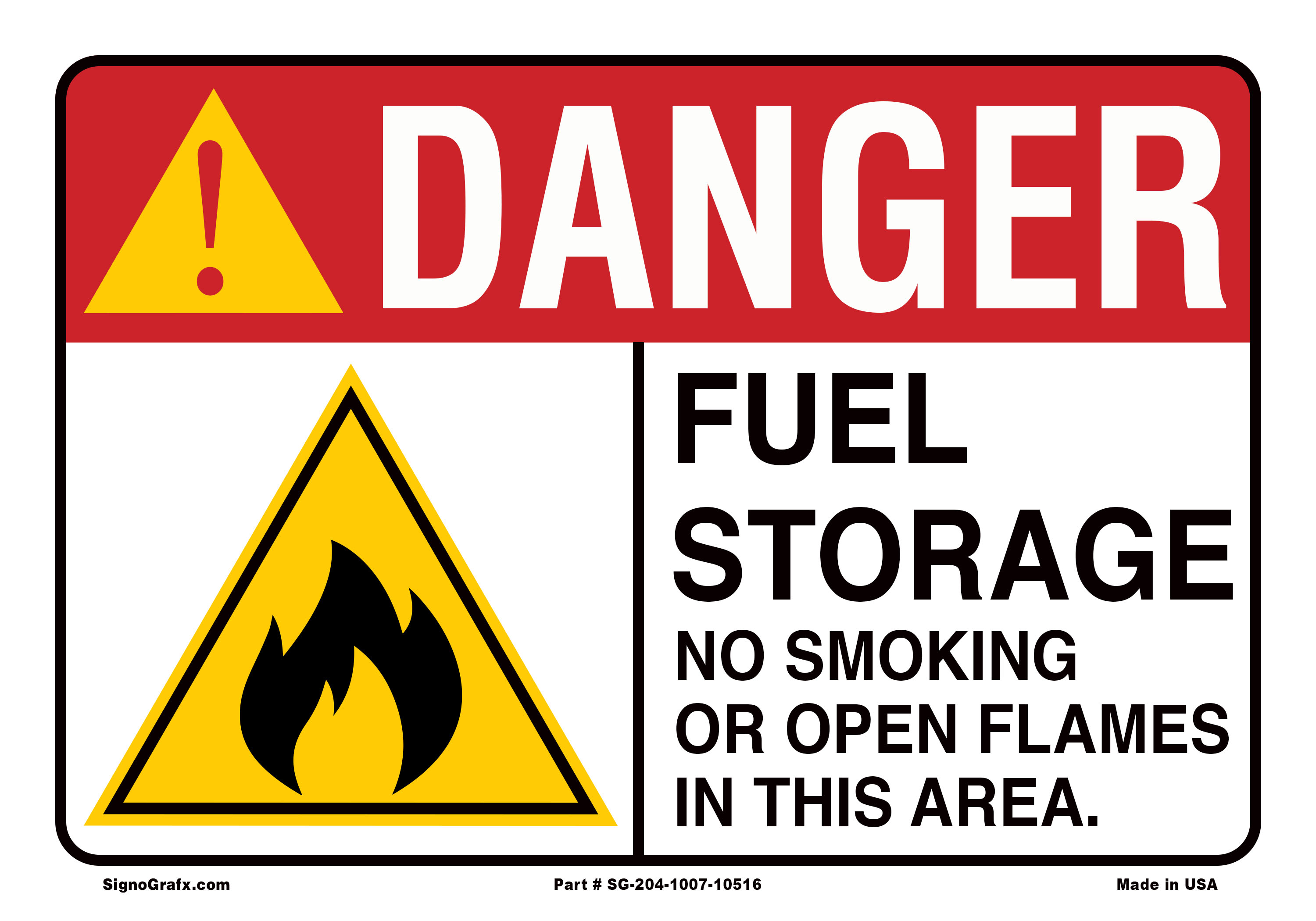 Danger Fuel Storage No Smoking or Open Flames in This Area Sign